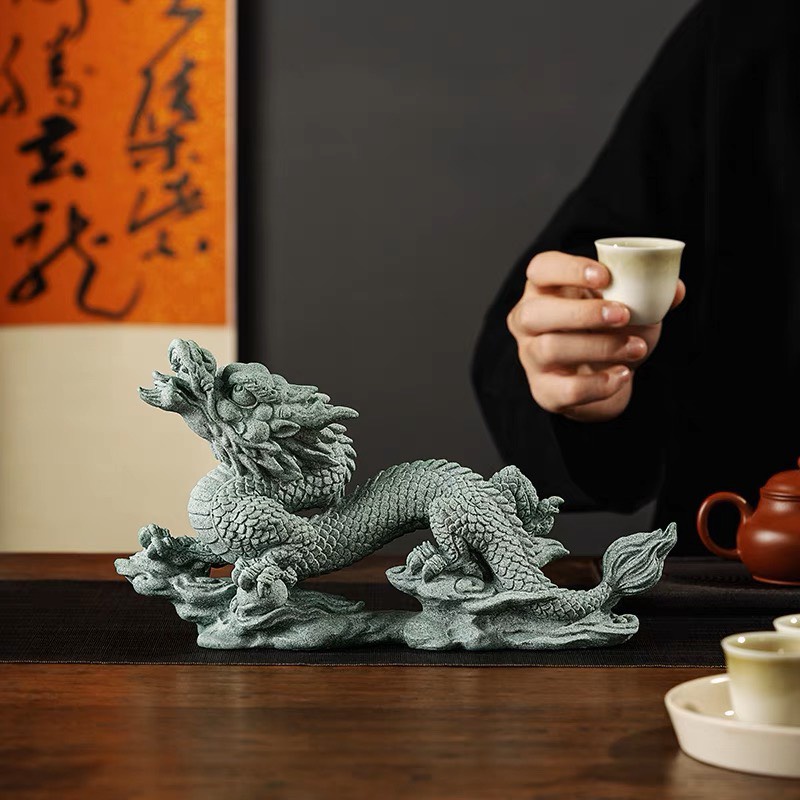 Tượng RỒNG CƯỠI MÂY Đá Sa Thạch Xanh trang trí bàn làm việc, bàn trà, quà tặng ý nghĩa