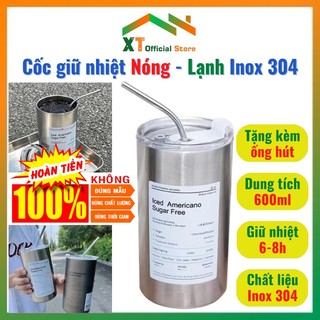 Cốc Giữ Nhiệt 600ml Inox 304, Bình Giữ Nhiệt Có Ống Hút Coffee Iced Americano dùng văn phòng quán game ...
