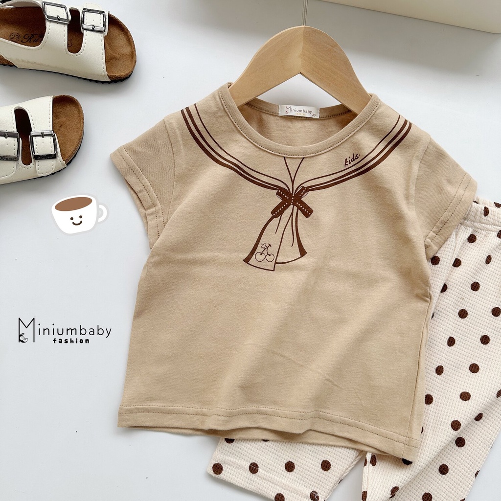 Bộ đồ cộc tay cổ giả nơ xuân hè cho bé gái chất liệu 100% cotton, áo ngắn tay trẻ em dễ mix đồ MiniumBaby-SB1383