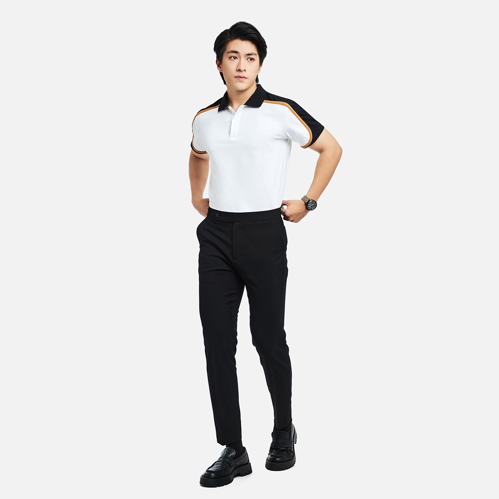 PO008-2 Áo Polo Nam DOCAS Vải Cotton CMC Màu Trắng Cổ Vai Phối Đen Phom Regular Fit