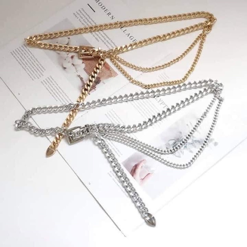 Đai váy đai xích 3 tầng mix hai màu phối váy,áo sơ mi Huraa shop