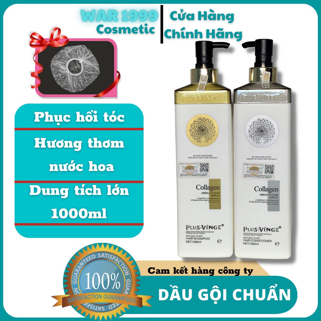 Cặp dầu gội xả Collagen Plus Vinge 1000ML giảm rụng tóc kích mọc tóc phục hồi tóc hư tổn hàng chính hãng