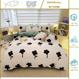 Bộ Chăn Ga Gối Cotton PL Hình Hoa Đen, Chất Liệu Thoáng Mát Đủ Kích Thước CAS Decor