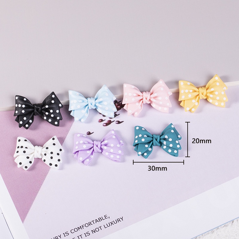 Set 10 / 20 Kẹp Tóc Hình Nơ Họa Tiết Chấm Bi Bằng Nhựa resin diy Dành Cho Điện Thoại