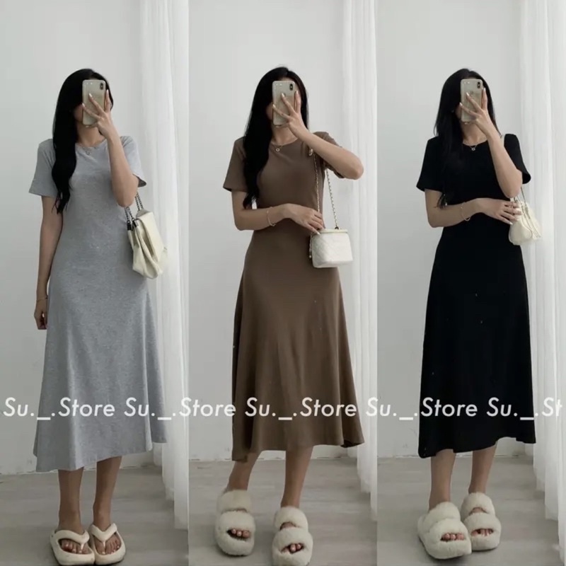 Váy thun cộc tay dáng xoè basic