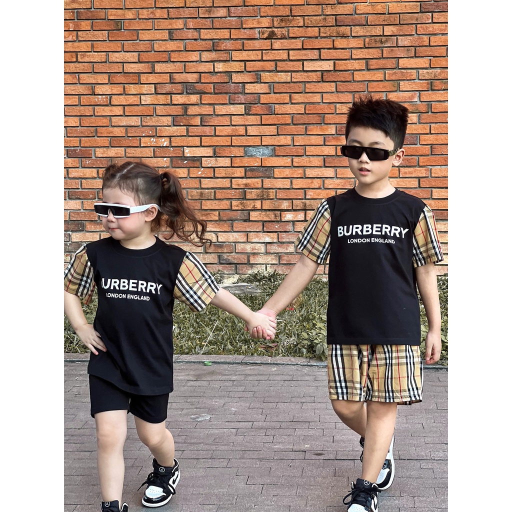 Set quần áo BBR phối tay kẻ , bộ áo thun trẻ em bé trai , Kid_genZ