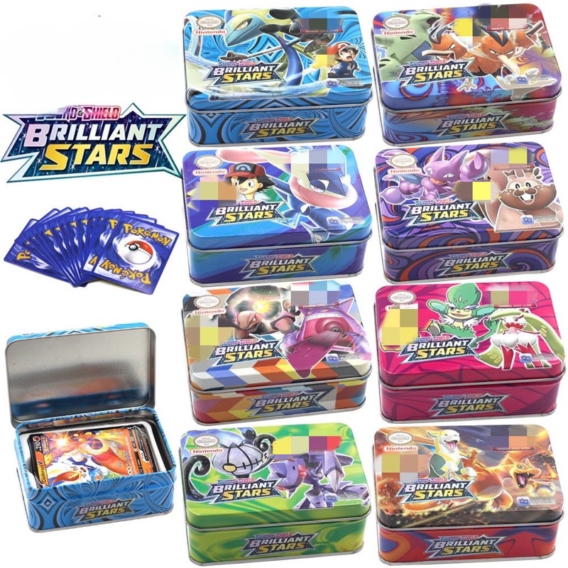 Thẻ Bài Pokemon Hộp Sắt 40 Lá Bài Ngẫu Nhiên Hộp Bài PoKeMon Bằng Sắt