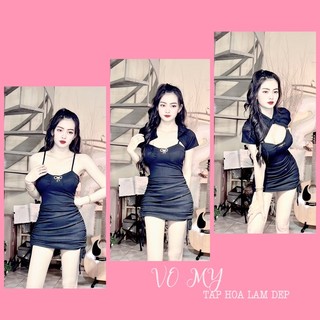 set đầm body rút dây kèm khoác