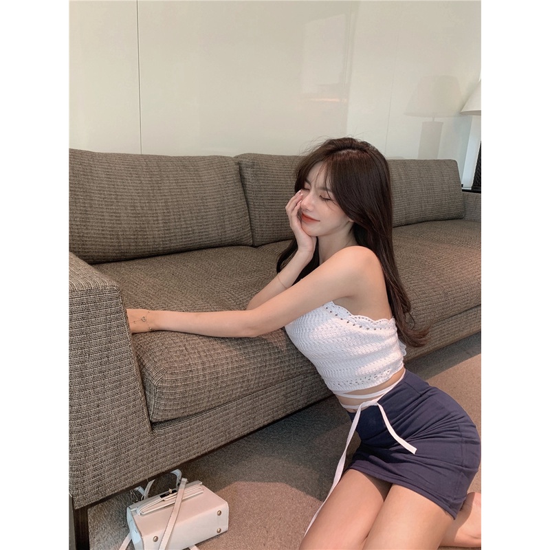 ZHELIHANGFEI Áo Hai Dây Dệt Kim Màu Trơn Gợi Cảm Cho Nữ