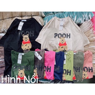Áo gấu pooh chất cotton khô 3158 form rộng túi zip