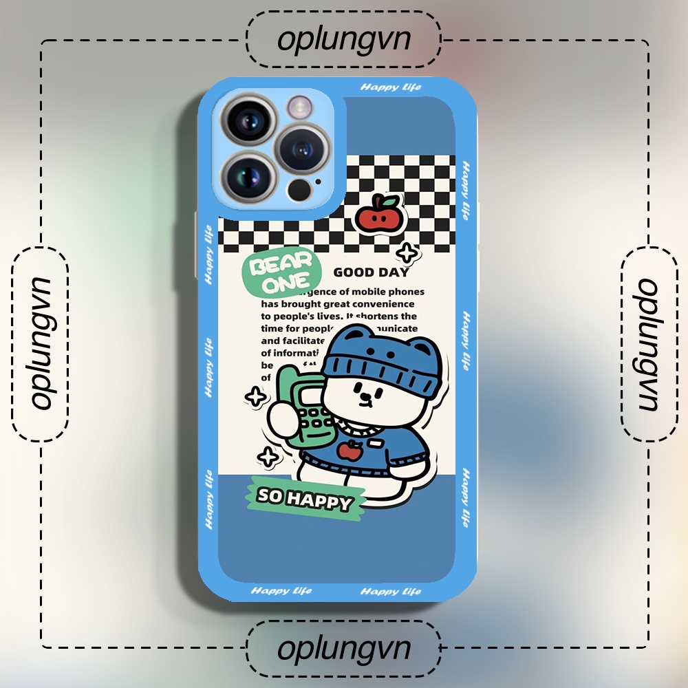 Ốp lưng iphone cạnh vuông gấu Happy  6plus/6s/6splus/7/7plus/8/8plus/x/xs/11/12/pro/max/plus/promax tr5047