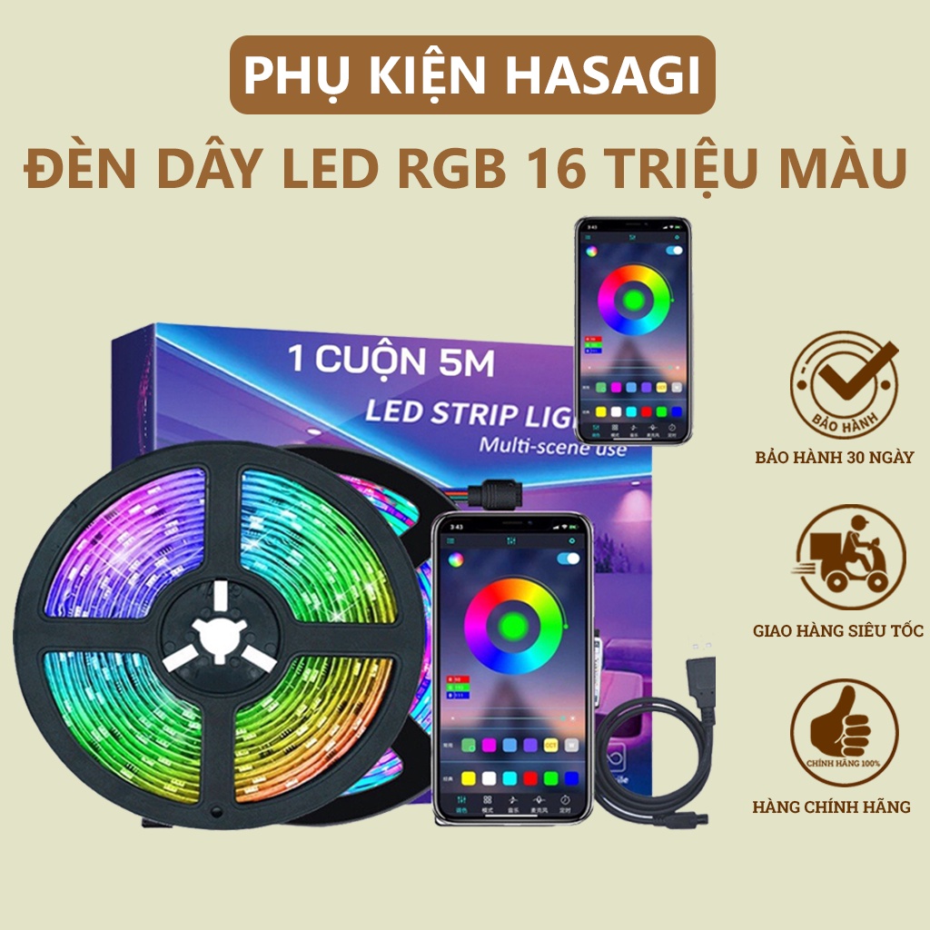 Đèn dây led RGB 16 triệu màu 2M 3M 5M điều khiển bằng điện thoại, nháy theo nhạc, trang trí decor phòng