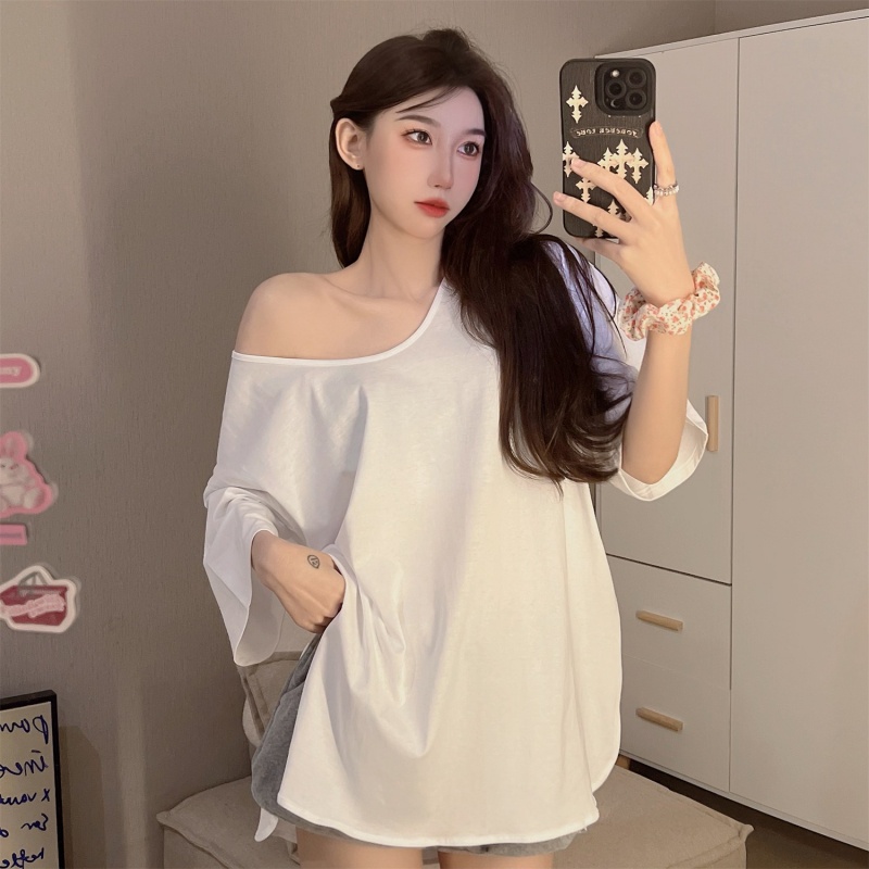 Áo Thun Tay Ngắn Dáng Rộng Màu Trơn Thời Trang Mùa Hè Cho Nữ
