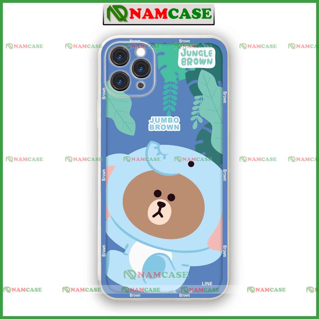 Ốp lưng điện thoại iPhone gấu brown cạnh viền vuông silicon dẻo bảo vệ camera ip 6/6s/7/8/X/XS/11/12/13/14 Pro Plus Max