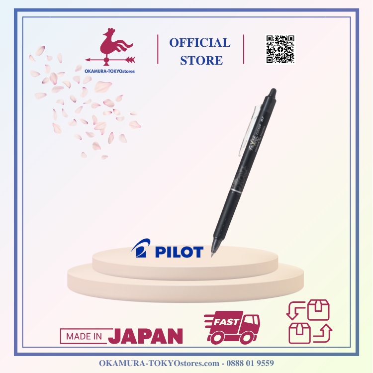 Bút bi tẩy xóa được frixion ball clicker màu đen văn phòng, Pilot, viết êm không tạo bụi thông minh, ngòi 0.7mm