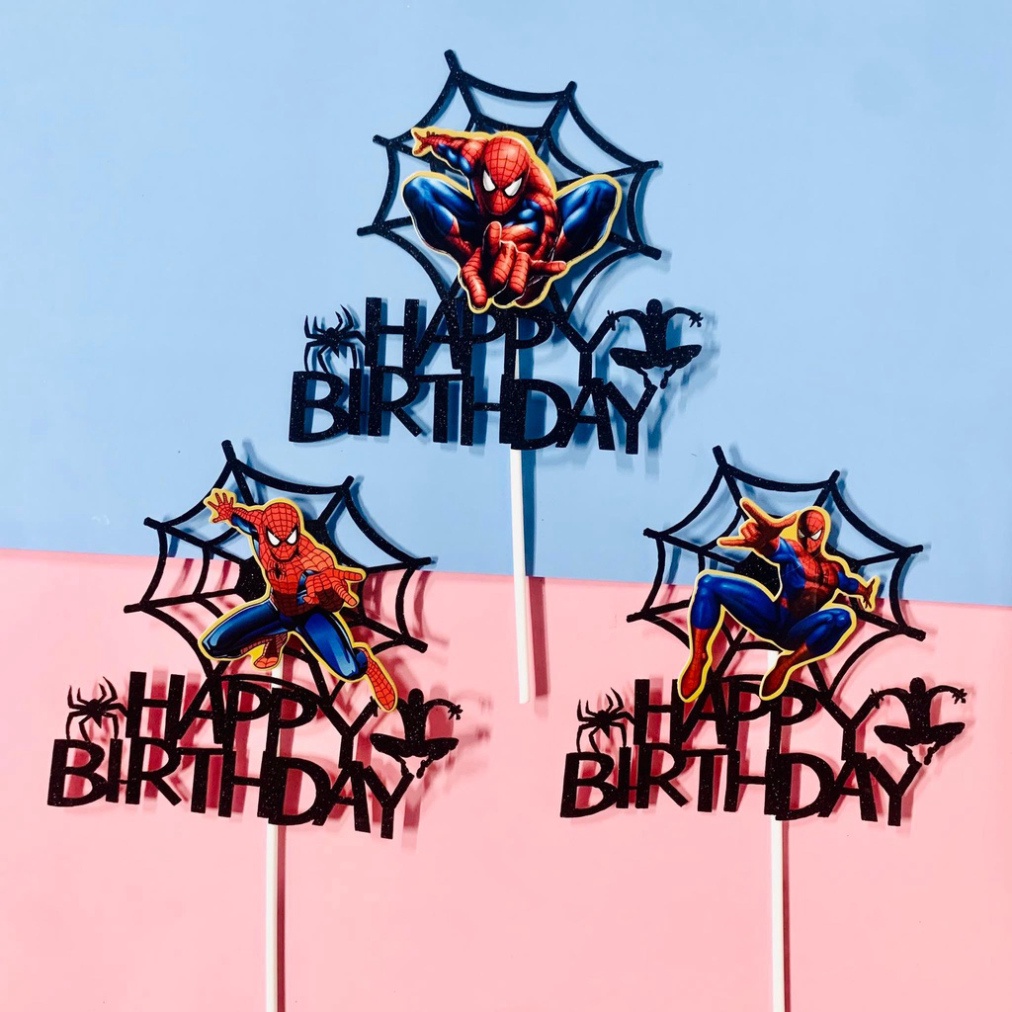 phụ kiện trang trí bánh sinh nhật [FREESHIP❤️] set 3 thẻ người nhện hpbd lớn