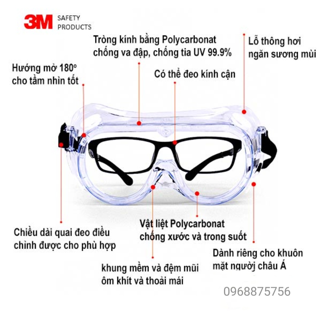 Kính bảo hộ lao động, phun hóa chất 3M 1261