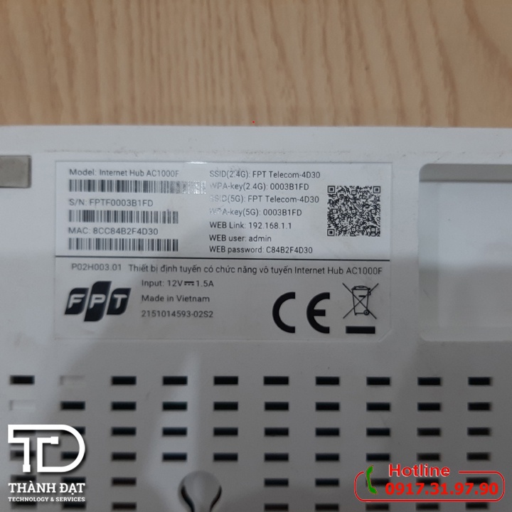 Modem wifi quang FPT Internet Hub AC1000F phát sóng 2 băng tần 2.4Ghz và 5Ghz
