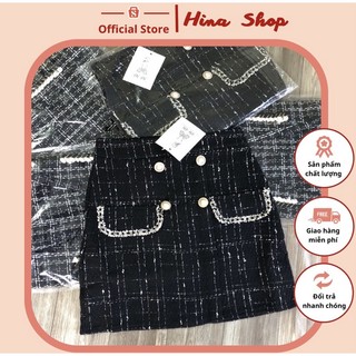 Chân váy dạ Tweed 4 khuy 2 túi nắp