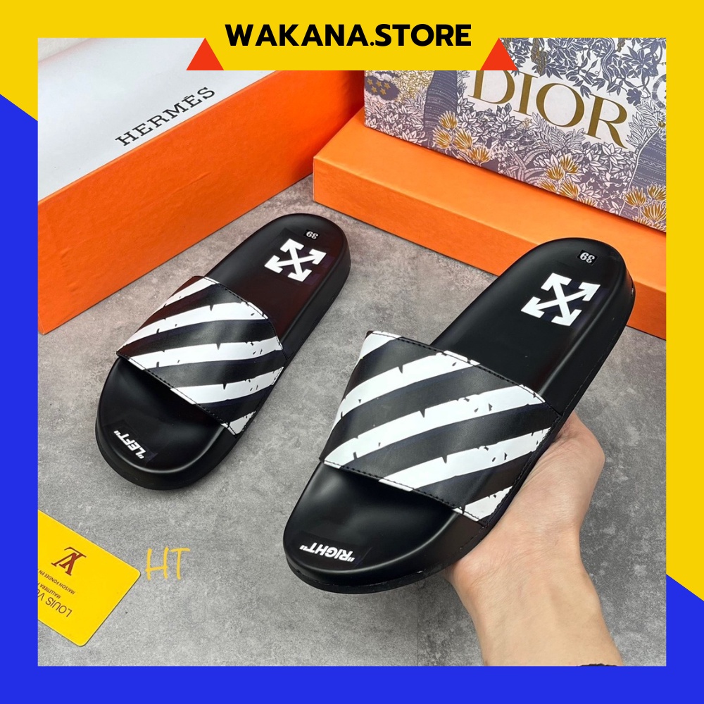 Dép lê off white quai da siêu nét - Dép nam quai da đỉnh cao