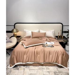 Bộ chăn ga gối phi lụa Chingtue màu trơn basic ( bao gồm 1 ga 2 vỏ gối 1 chăn chần bông hè)