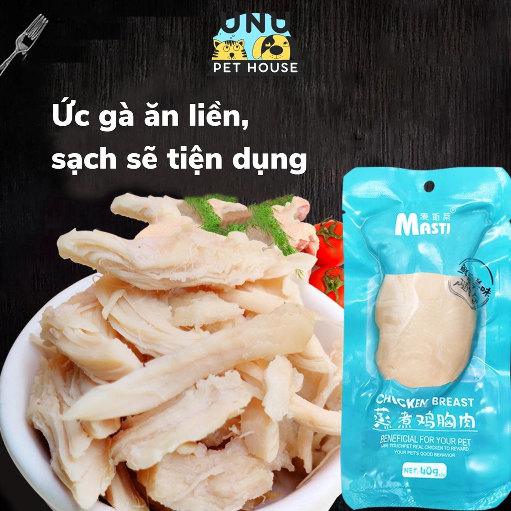 Ức gà ăn liền cho chó mèo được hấp lên từ thịt gà tươi, gói 40gr – UNU Pet House