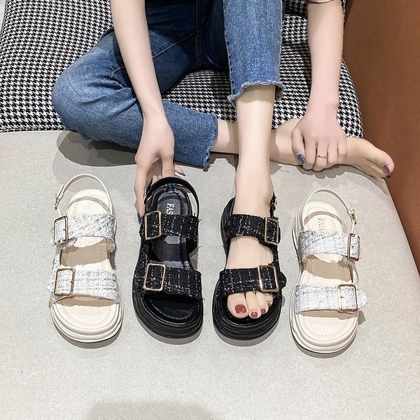 Giày sandal nu dép bánh mì đế cao Sandal Đế Xuồng Dày Quai Ngang Khóa Vuông Phong Cách Mới Mùa Hè 2023 Cho Nữ
