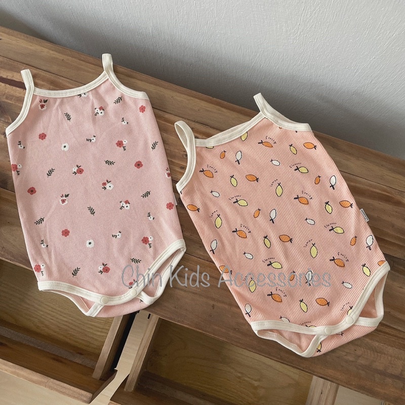 Body hai dây phối ren mềm chất liệu vải gân xuất Hàn dành cho bé gái