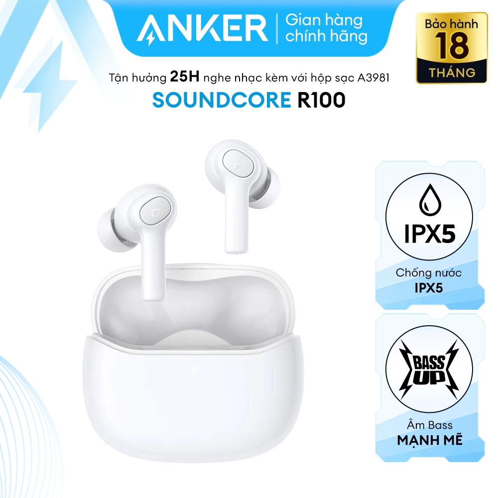 Tai nghe bluetooth SOUNDCORE (by ANKER) R100 True Wireless, 25 giờ nghe nhạc, chống nước IPX5, tích hợp 2 mic - A3981