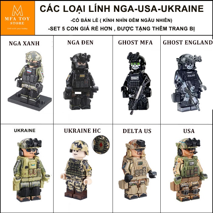 Đồ chơi lắp ráp minifigures swat army , mô hình lắp ghép quân sự -Lính Nga ( Lẻ 1 con -Set 5 con)