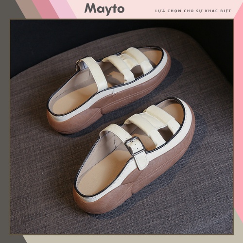 Dép sandal đế cao 6cm Mayto phong cách retro Hàn Quốc dễ thương cute màu trắng, nâu, vàng nghệ DC-02