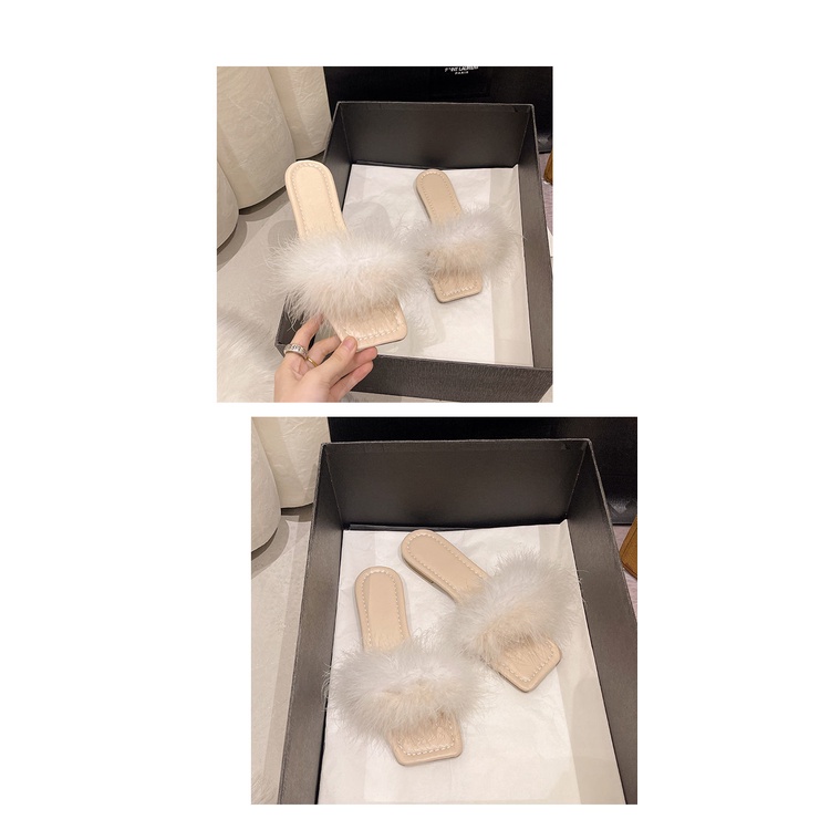 Dép Quai Ngang Phối Lông Xù Chống Trượt Thời Trang Dành Cho Nữ