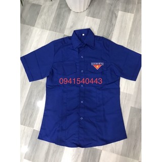 Áo sơ mi đoàn thanh niên , lo go đan tay đẹp. Size từ 40 kg đến size 130 kg ( size ngoại cỡ) vòng bụng 132cm.