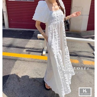 Đầm maxi trắng tay bồng bigsize dễ thương (thời trang bigsize vicky.g - anitagreen) G323