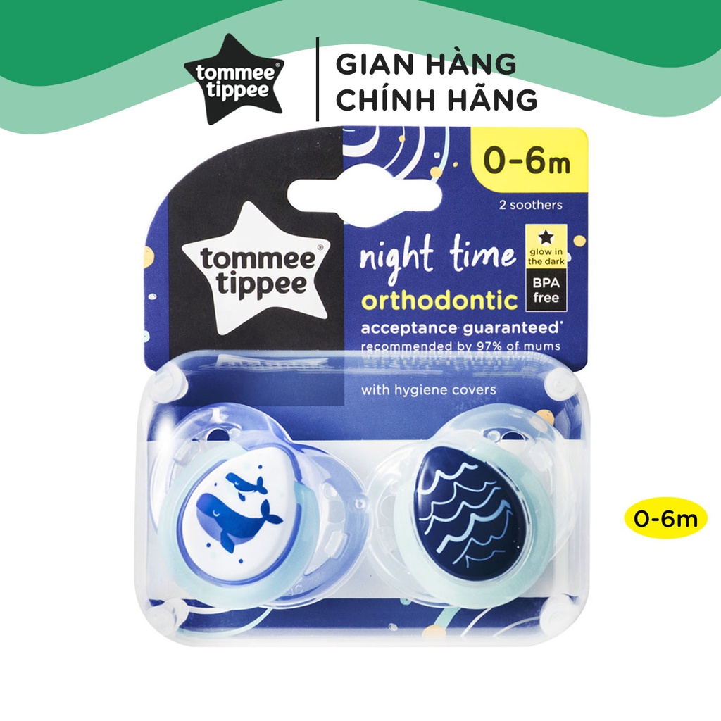 Ty ngậm dạ quang cho bé Tommee Tippee 0-6 tháng (vỉ đôi) - Night Time – Cá Voi