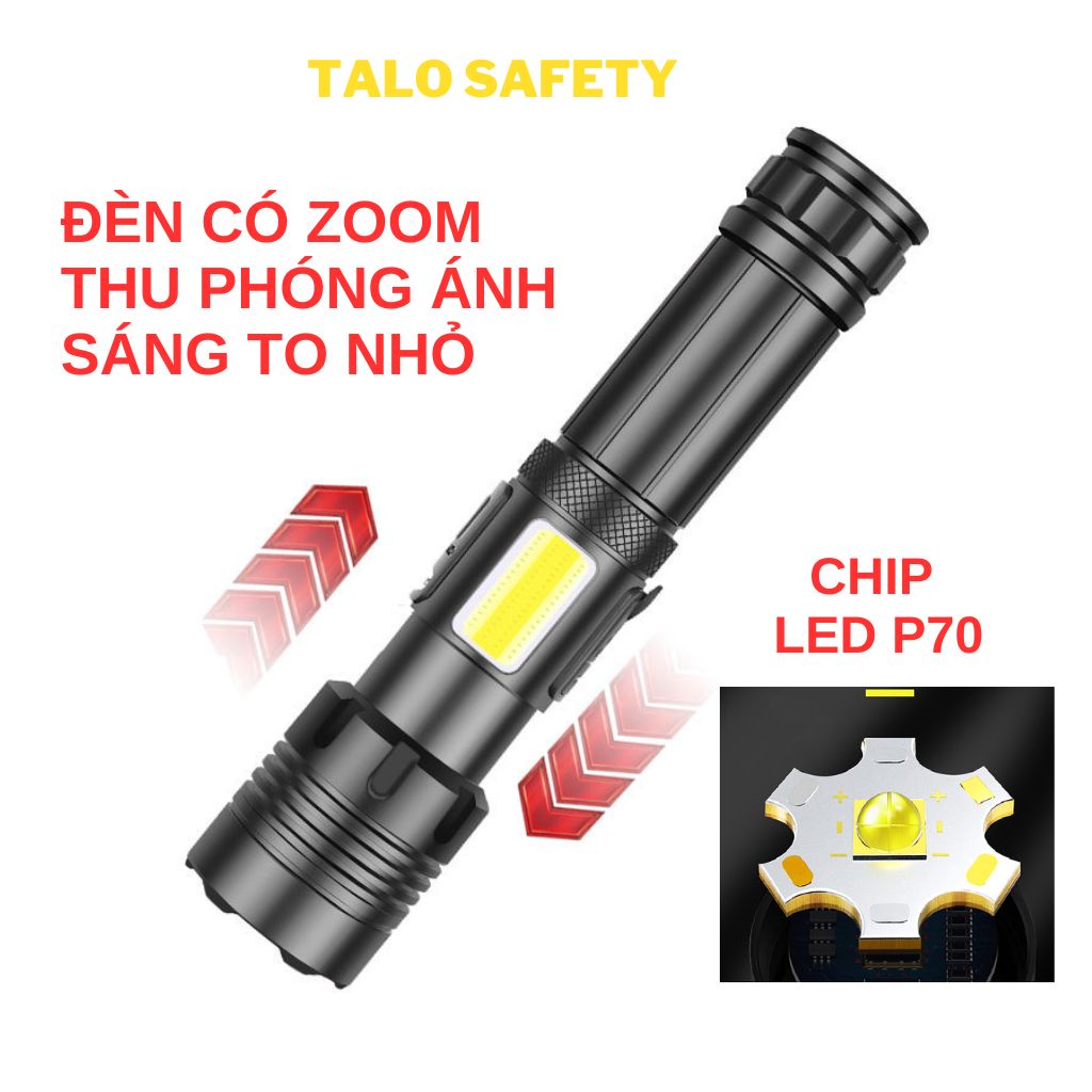 Đèn pin cầm tay siêu sáng chip led XP70 mã 03, pin 26650, có đèn Cob