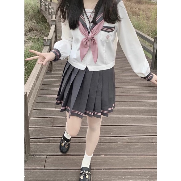 YAS0434-Set seifuku cơ bản thêu hoa anh đào