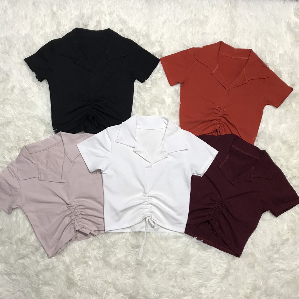 Áo polo nữ dáng ôm tay ngắn mẫu rút dây thời trang trẻ trung cá tình nhiều màu - áo thun nữ croptop