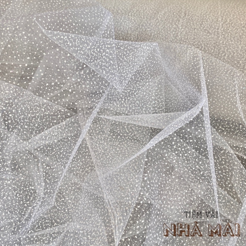 Lưới Sơn Chấm Nhũ Trắng Cứng Nhẹ Tạo Phồng Váy, Gói Hoa