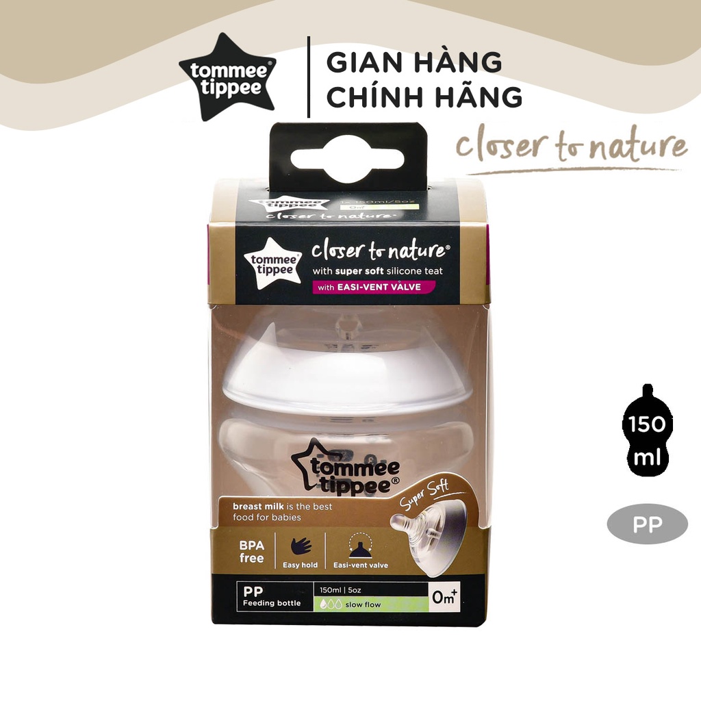 Bình sữa ty siêu mềm tự nhiên Tommee Tippee Closer to Nature 150ml, núm ty đi kèm 0-3 tháng