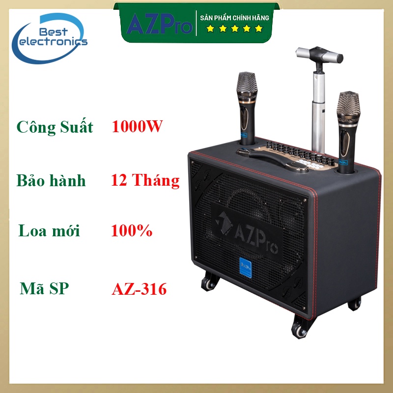 Loa Kéo Karaoke Công Suất Lớn 1000W | Loa Kéo Giá Rẻ AZPro AZ-316 | Loa Kéo Bluetooth Đọc Được Usb Thẻ Nhớ