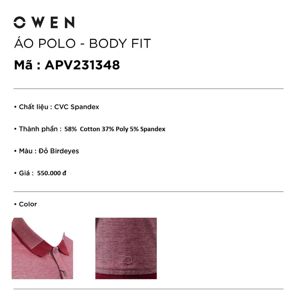 Áo thun nam có cổ bẻ polo OWEN APV231348 phông ngắn tay hàng hiệu cao cấp dáng body fit màu xanh tím vải cotton mềm mát