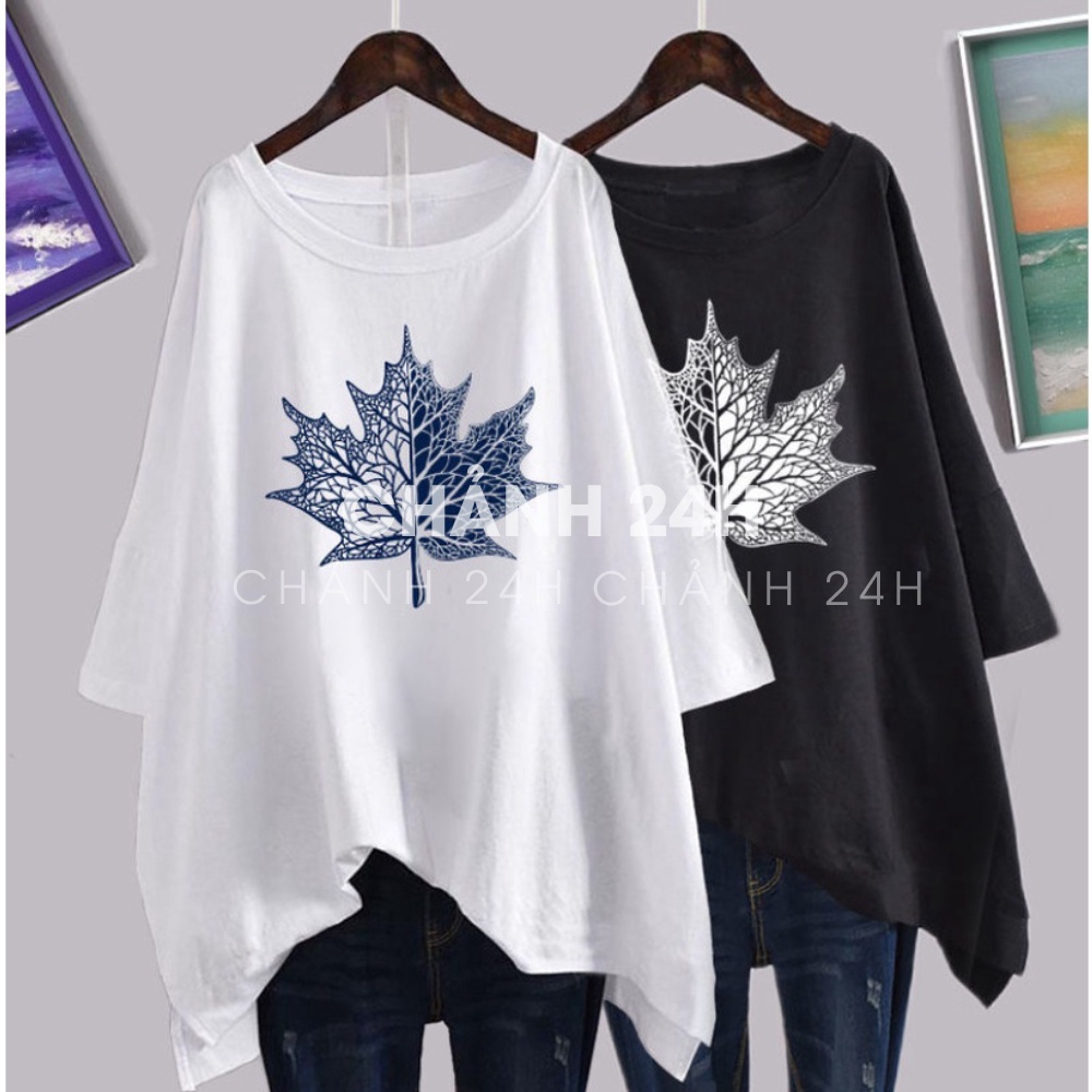 Áo thun form rộng áo phông tay lỡ Chảnh 24h chất liệu thun cotton co giãn in hình Lá Bồ Đề