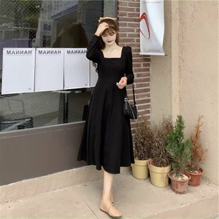 Đầm cổ vuông basic tay dài 2 màu (kèm hình thật)