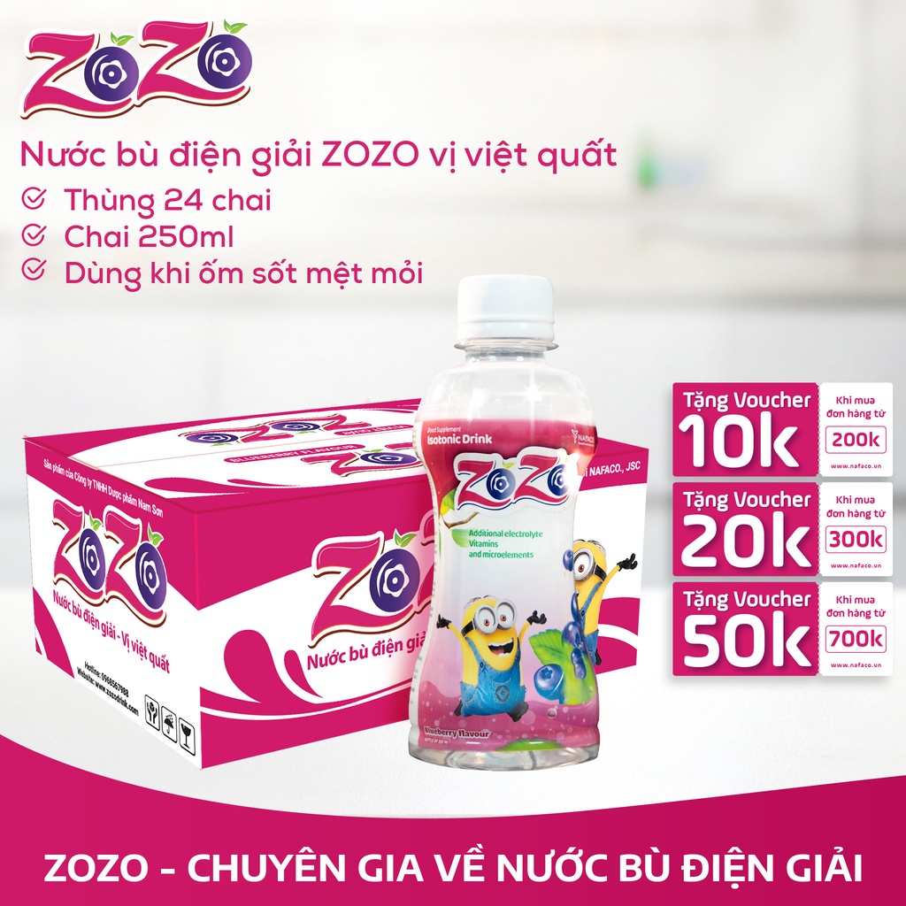 Nước Bù Điện Giải ZOZO Vị Việt Quất 250ml