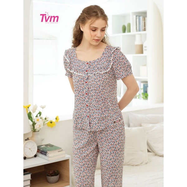 Bộ dài nữ ngắn tay B583 Tvm Luxury Homewear, chất liệu rayon(tole)