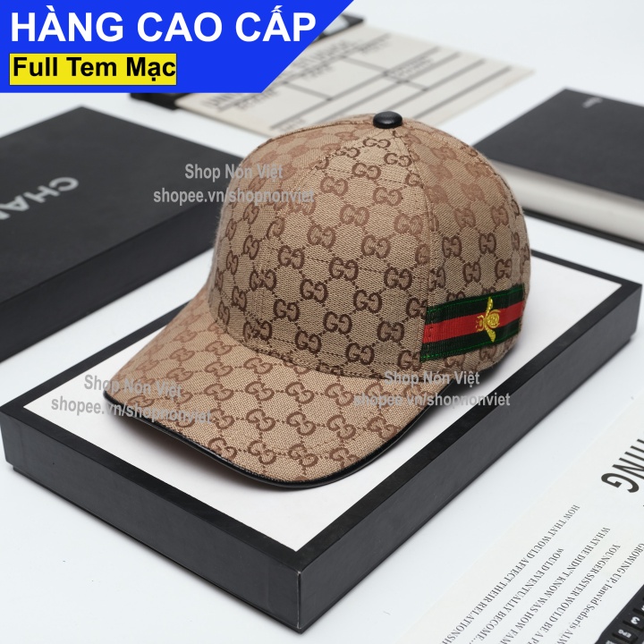 Mũ Lưỡi Trai Nón Kết Gucci Trơn Hoạ Tiết Sọc Ngang Bên Hông Thêu Ong Vải Cotton Màu Nâu Form Đứng Thời Trang Cao C