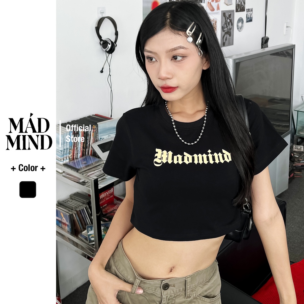 MADMIND | Form Croptop | Gothic Madmind - Áo Thun Croptop Ôm Tay Ngắn 100% Cotton Màu Đen - Phong Cách Y2k