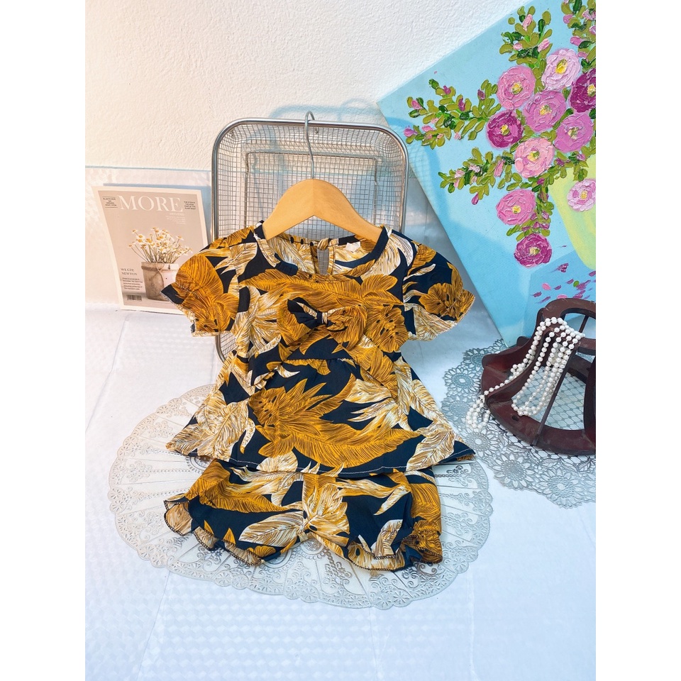 Bộ bé gái Bernie có tay chất đũi lụa mềm cho bé từ 6-16kg, bộ cộc bé gái áo dáng váy siêu cute