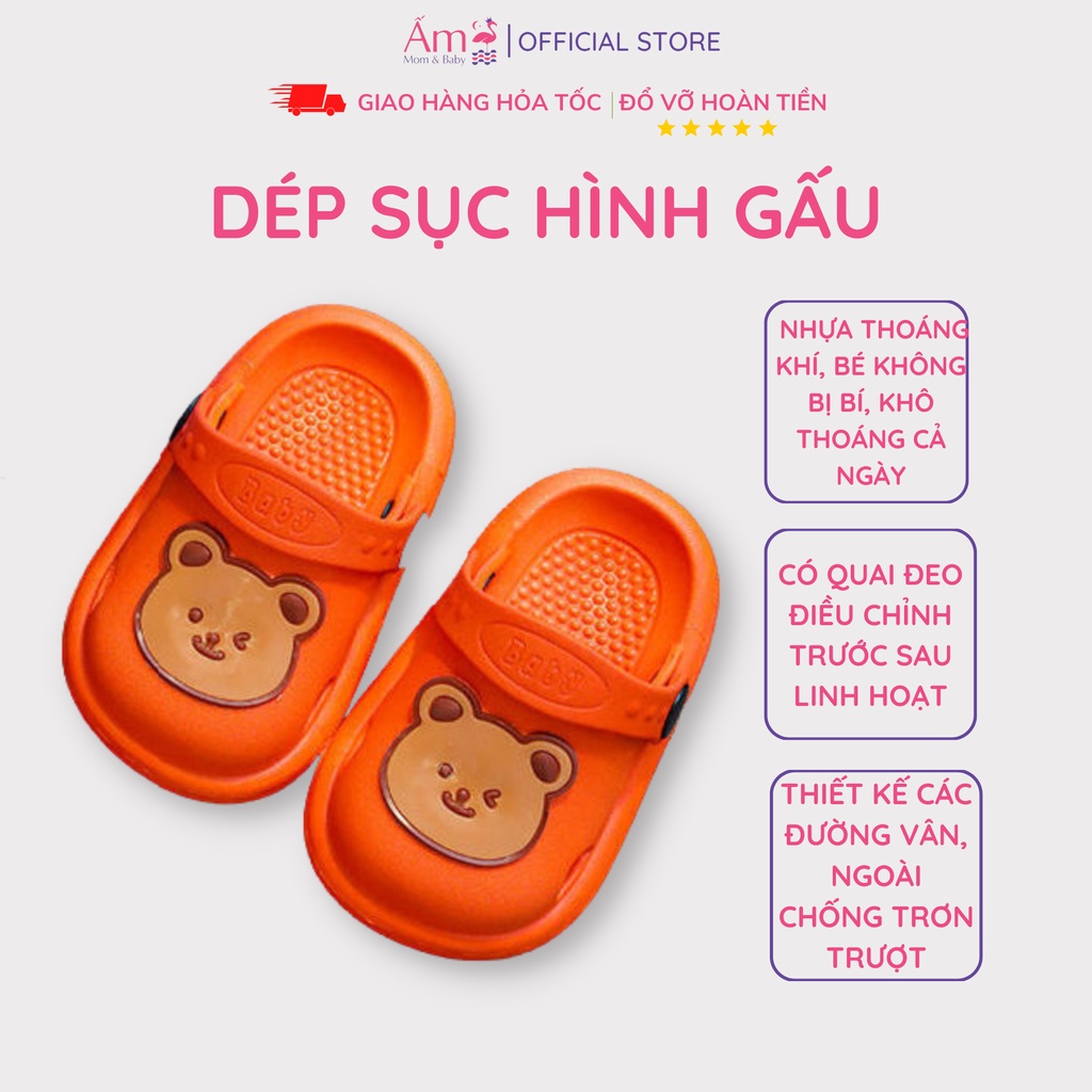 Dép Sục Họa Tiết Gấu Ấm Baby Cho Bé, Dép Cho Bé Trai Bé Gái, Chống Trơn Trượt Ấm Gift Decor